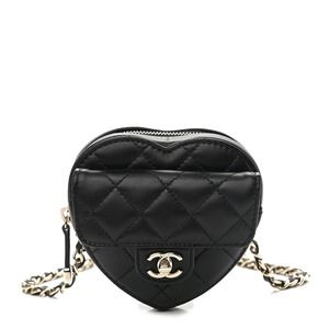 NEW Auth CHANEL 22S Mini Heart Belt Bag CC black Lambskin Leather Crossbody bag